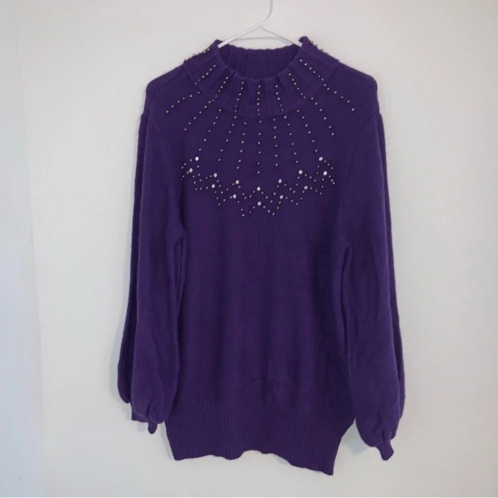 Alfani Embellished Knit Mock Turtleneck Sweater Purple